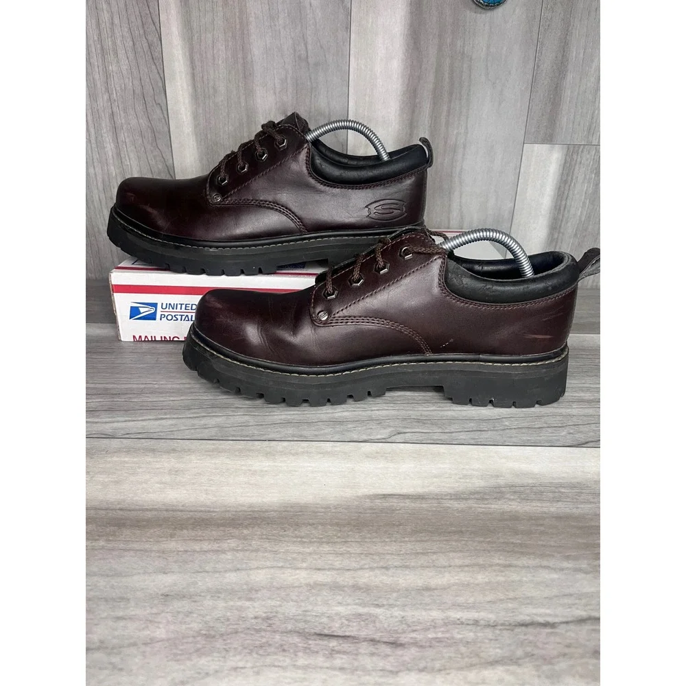 Skechers Jammers Y2K Mens 9.5 Brown Good Leather Lug Sole Oxford SN 7111